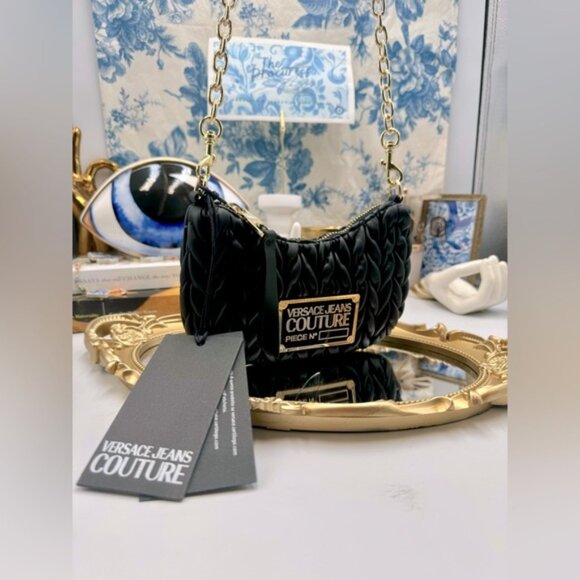 🆕 VERSACE JEANS COUTURE 🧿 NWT Black Mini Crunchy Bag - Picture 2 of 16